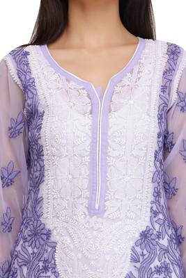 Mauve Embroidered Georgette Chikankari Kurti 4