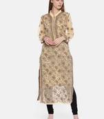 Ada Beige Hand Embroidered Georgette Lucknow Chikankari Women Kurti - A224909