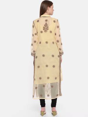 Ada Beige Hand Embroidered Georgette Lucknow Chikankari Women Kurti - A224909 2