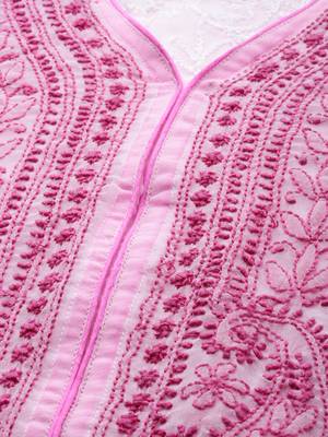 Ada Hand Embroidered Pink Faux Georgette Lucknow Chikankari Women Kurta - A237421 4