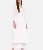 Ada Hand Embroidered White Cotton Lucknowi Chikankari Indian Women Kurta- A230786