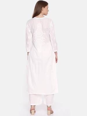 Ada Hand Embroidered White Cotton Lucknowi Chikankari Indian Women Kurta- A230786 2