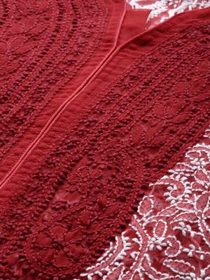 Ada Handmade Red Georgette Lucknowi Chikankari Indian Women Kurta - A237437 4