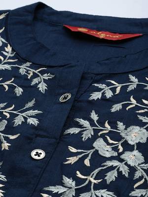 Navy-blue embroidered rayon ethnic-kurtis 2