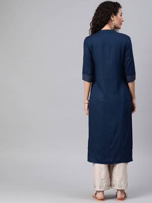 Navy-blue embroidered rayon ethnic-kurtis 3