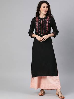 Black embroidered rayon ethnic-kurtis 1