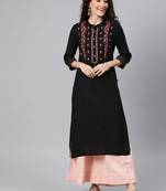 Black embroidered rayon ethnic-kurtis