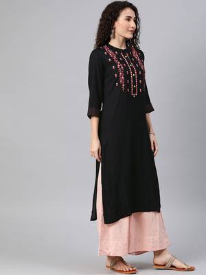 Black embroidered rayon ethnic-kurtis 4