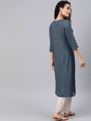 Light-blue embroidered rayon ethnic-kurtis 3