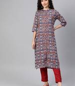 Navy-blue woven cotton ethnic-kurtis