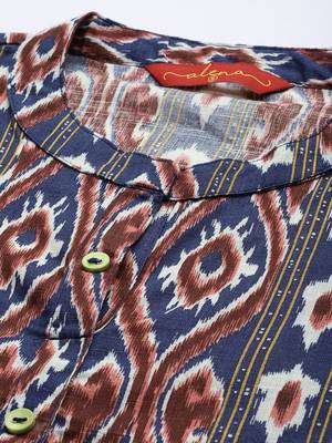 Navy-blue woven cotton ethnic-kurtis 2