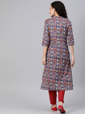 Navy-blue woven cotton ethnic-kurtis 3