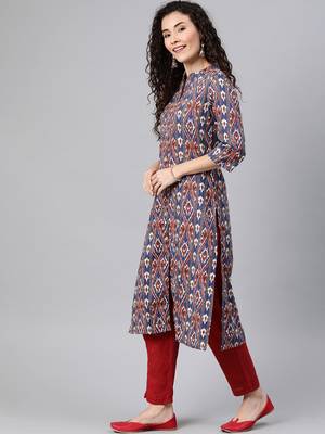 Navy-blue woven cotton ethnic-kurtis 4