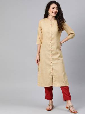 Beige woven cotton ethnic-kurtis 1