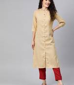 Beige woven cotton ethnic-kurtis