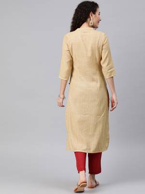 Beige woven cotton ethnic-kurtis 3