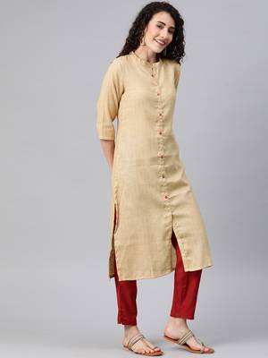Beige woven cotton ethnic-kurtis 4