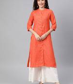 Orange woven cotton ethnic-kurtis