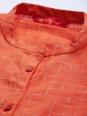 Orange woven cotton ethnic-kurtis 2