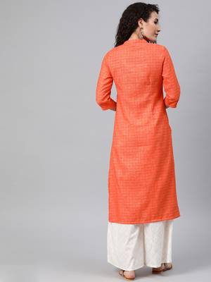 Orange woven cotton ethnic-kurtis 3
