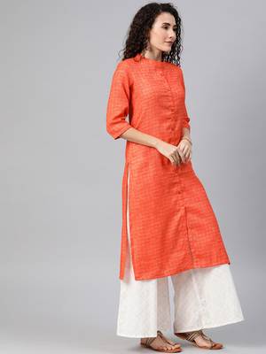 Orange woven cotton ethnic-kurtis 4