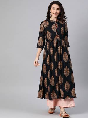 Black printed rayon ethnic-kurtis 1