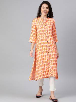 Orange printed rayon ethnic-kurtis 1