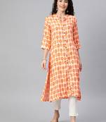 Orange printed rayon ethnic-kurtis