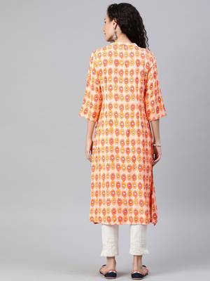 Orange printed rayon ethnic-kurtis 3