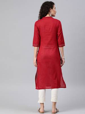 Maroon embroidered cotton ethnic-kurtis 3
