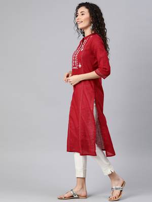 Maroon embroidered cotton ethnic-kurtis 4