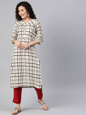 Off-white woven cotton ethnic-kurtis 1