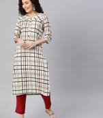 Off-white woven cotton ethnic-kurtis