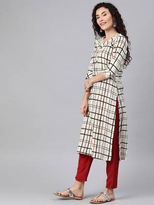 Off-white woven cotton ethnic-kurtis 4