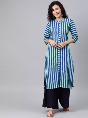 Light-blue printed cotton ethnic-kurtis 1