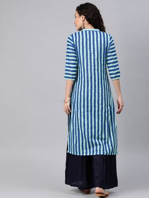 Light-blue printed cotton ethnic-kurtis 3