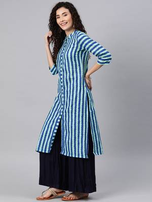 Light-blue printed cotton ethnic-kurtis 4