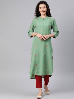 Emerald woven cotton ethnic-kurtis 1