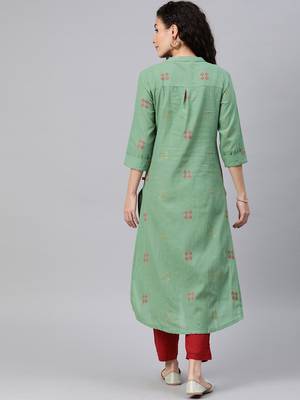 Emerald woven cotton ethnic-kurtis 3