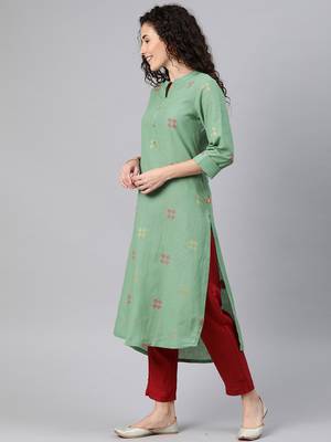 Emerald woven cotton ethnic-kurtis 4
