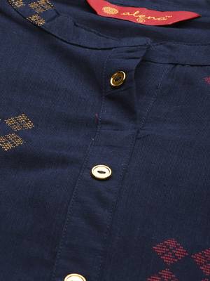 Navy-blue woven cotton ethnic-kurtis 2