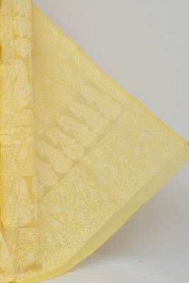 Yellow Color Hand Embroidered Designer Cotton Lucknowi Chikankari Saree 2