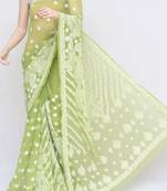 Green Color Fancy Skirt Hand Embroidered Lucknowi Chikankari Saree