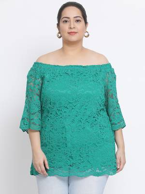Sheer Tween Off Shoulder Plus Size Top 1