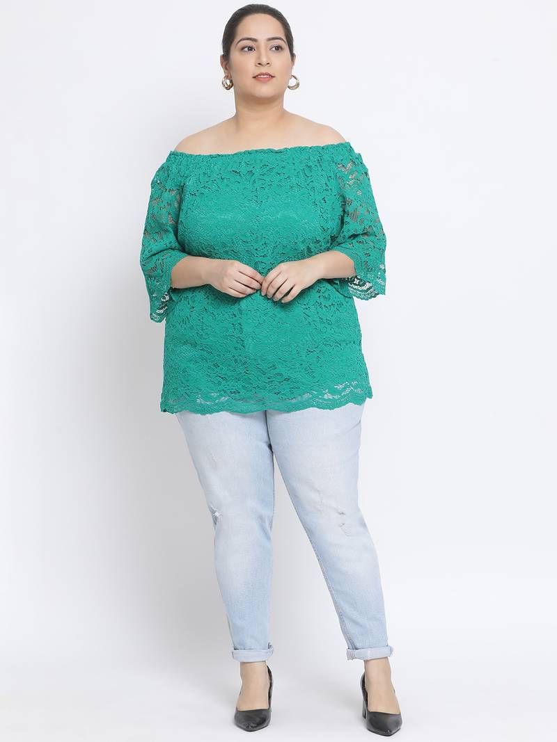 Sheer Tween Off Shoulder Plus Size Top