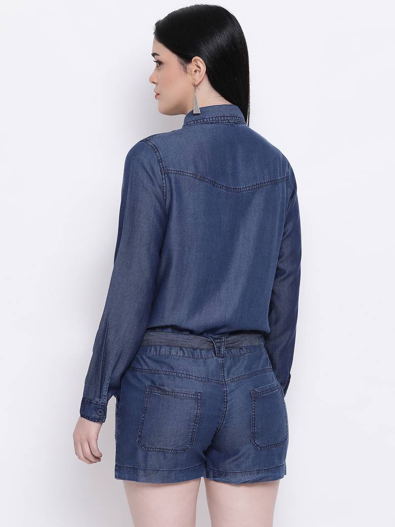 Denim Style Stone Women Jumpsuit