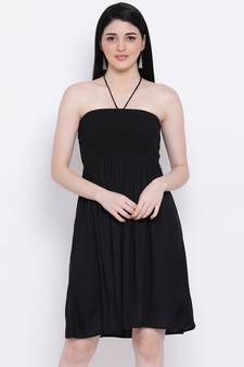 Black Sizzle Shirred Regular Bustier Dress