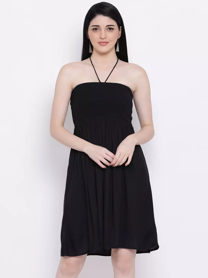 Black Sizzle Shirred Regular Bustier Dress