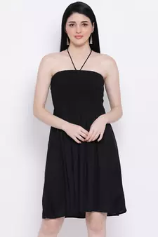 Black Sizzle Shirred Regular Bustier Dress