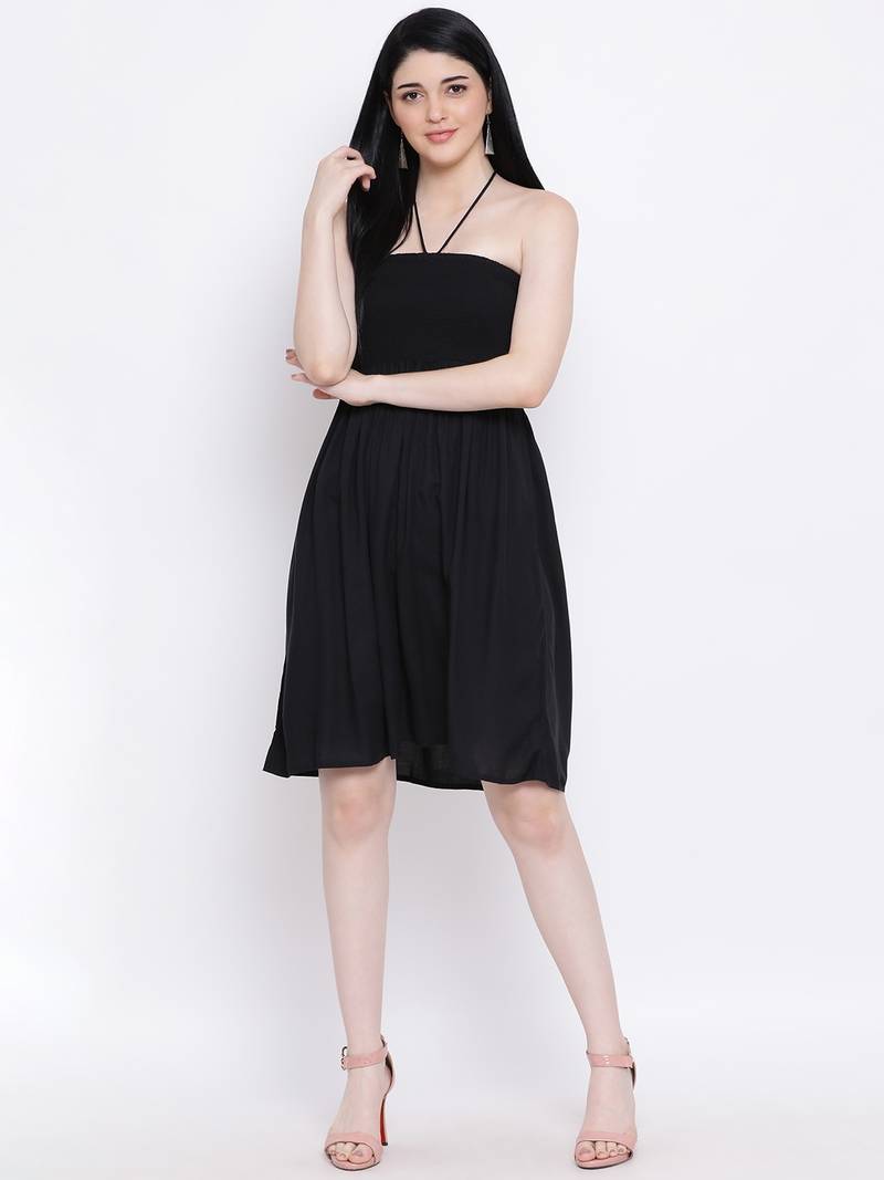 Black Sizzle Shirred Regular Bustier Dress